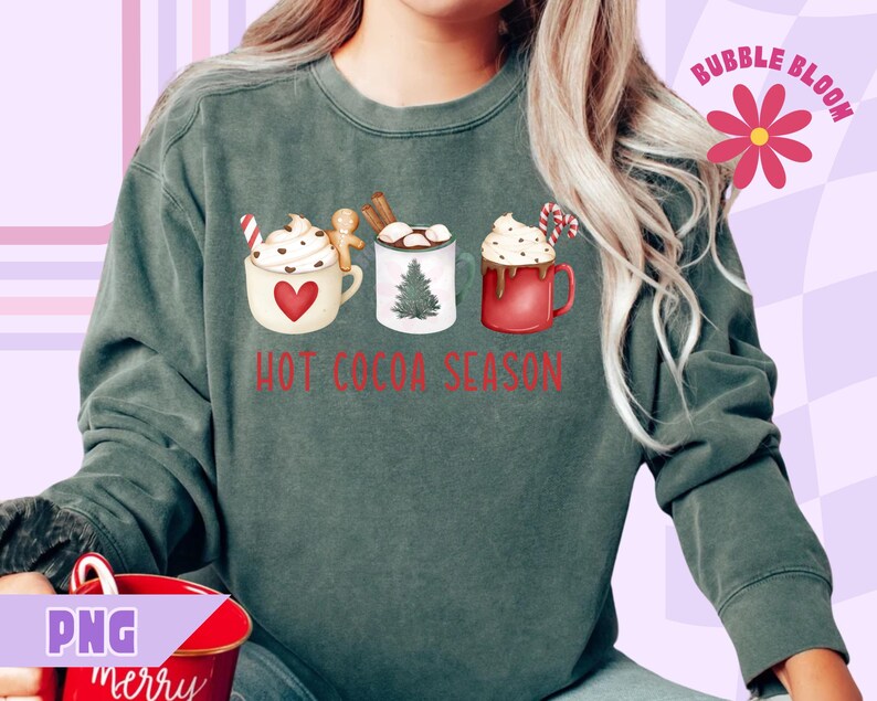 Hot Cocoa PNG, Christmas Hot Cocoa PNG, Holiday Sublimation Design, Hot Chocolate Season Png, Trendy Festive Png, Cute Christmas Png