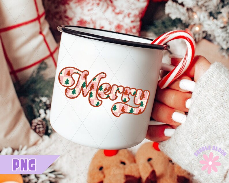 Merry Christmas PNG, Trendy Retro Merry PNG, Textured Christmas Sublimation, Festive Shirt Design, Cute Checkered Xmas Png