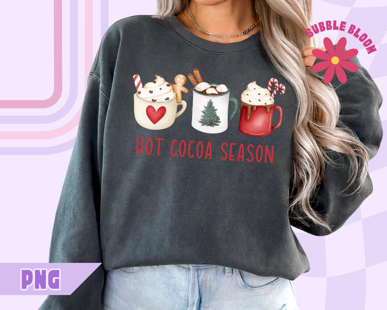 Hot Cocoa PNG, Christmas Hot Cocoa PNG, Holiday Sublimation Design, Hot Chocolate Season Png, Trendy Festive Png, Cute Christmas Png