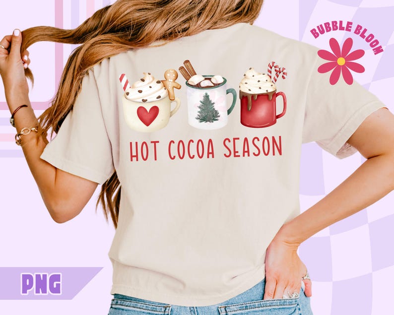 Hot Cocoa PNG, Christmas Hot Cocoa PNG, Holiday Sublimation Design, Hot Chocolate Season Png, Trendy Festive Png, Cute Christmas Png