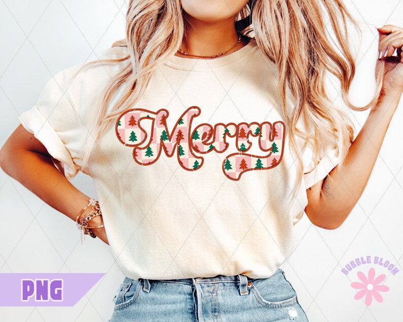 Merry Christmas PNG, Trendy Retro Merry PNG, Textured Christmas Sublimation, Festive Shirt Design, Cute Checkered Xmas Png