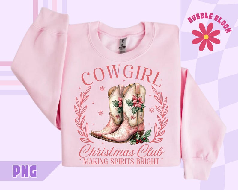 Cowgirl Christmas Club PNG, Pink Cowgirl Christmas Sublimation, Cowgirl Christmas PNG, Small Town Girl Christmas Png, Cowgirl Boots Png