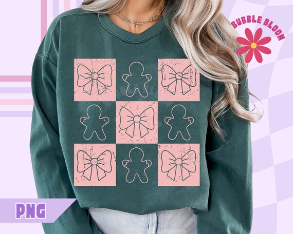 Coquette Christmas PNG: Retro Pink Checkered Bow (Digital Download)