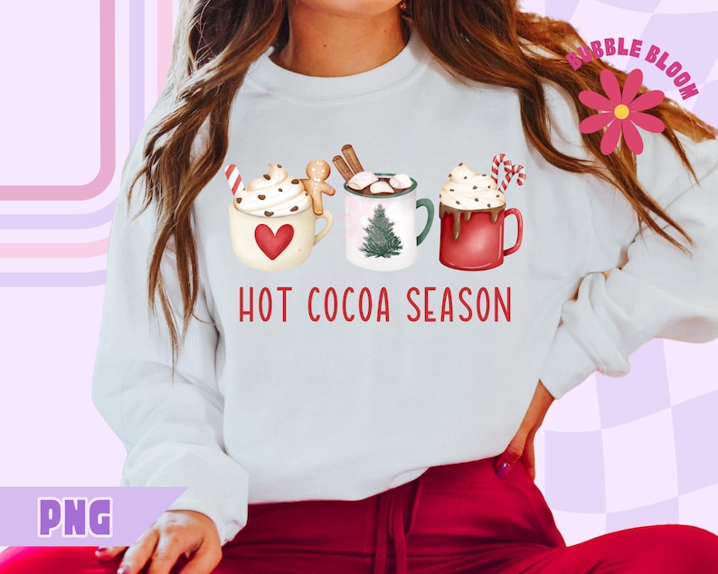 Hot Cocoa PNG, Christmas Hot Cocoa PNG, Holiday Sublimation Design, Hot Chocolate Season Png, Trendy Festive Png, Cute Christmas Png