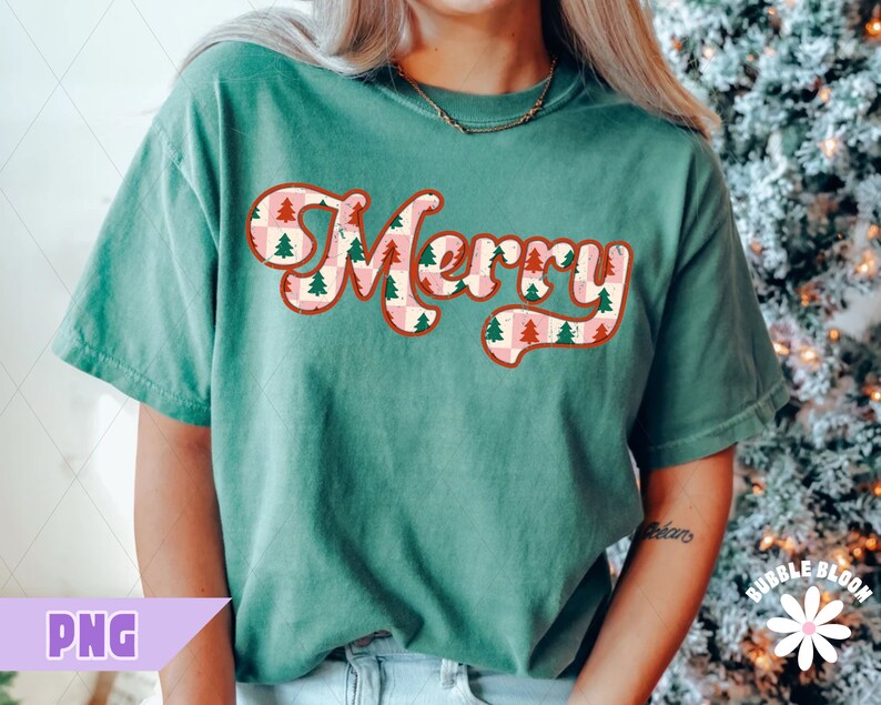 Merry Christmas PNG, Trendy Retro Merry PNG, Textured Christmas Sublimation, Festive Shirt Design, Cute Checkered Xmas Png