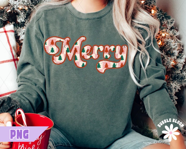Merry Christmas PNG, Trendy Retro Merry PNG, Textured Christmas Sublimation, Festive Shirt Design, Cute Checkered Xmas Png