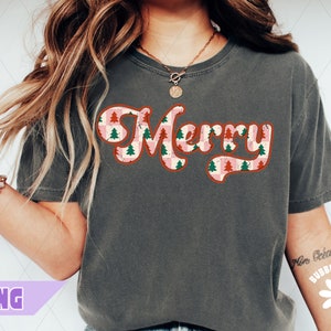 Merry Christmas PNG, Trendy Retro Merry PNG, Textured Christmas Sublimation, Festive Shirt Design, Cute Checkered Xmas Png