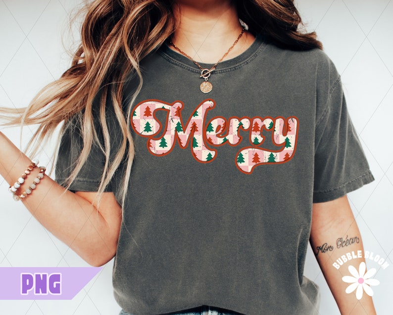 Merry Christmas PNG, Trendy Retro Merry PNG, Textured Christmas Sublimation, Festive Shirt Design, Cute Checkered Xmas Png