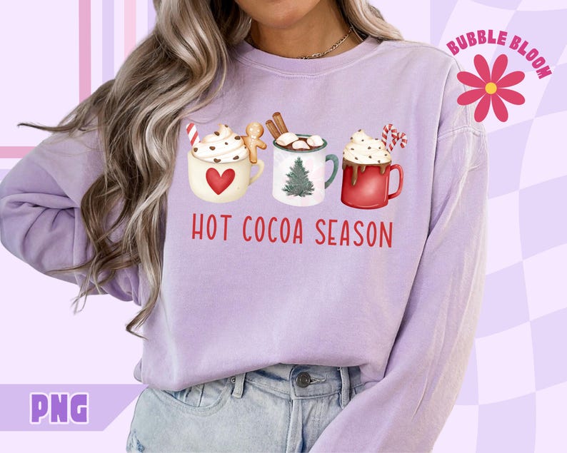 Hot Cocoa PNG, Christmas Hot Cocoa PNG, Holiday Sublimation Design, Hot Chocolate Season Png, Trendy Festive Png, Cute Christmas Png