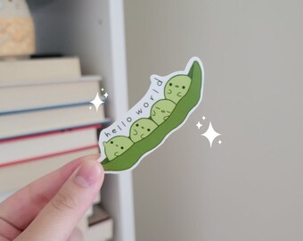 Tech Peas in A Pod Waterproof Sticker  | Hello World Programming Compsci Software Engineer Sticker | Water bottle Laptop Food Sticker