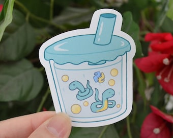Python Coding Bubble Tea Waterproof Sticker | Hydroflask Laptop Food Sticker | Programming Software Tech Sticker