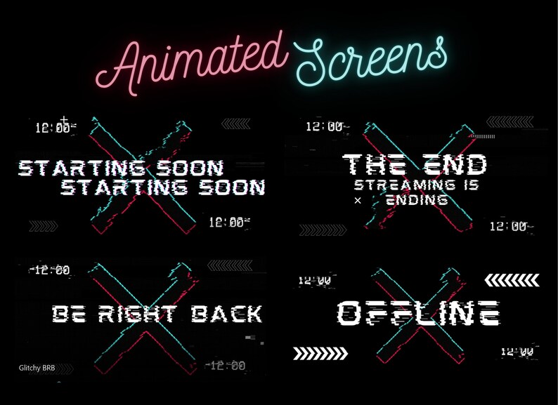 Neon Glitch Animated Streamer Package, Appealing Panels, Grunge ...