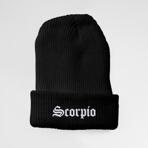 Scorpio Zodiac Sign Embroidered Unisex Baseball Cap - Adjustable Hat - Astrology - Beanie - Cuffed - Messy Bun Slouch Beanie - Gift