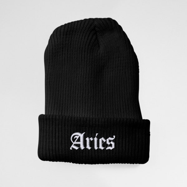 Aries Zodiac Sign Embroidered Unisex Baseball Cap - Adjustable Hat - Astrology - Beanie - Cuffed - Messy Bun Slouch Beanie - Gift