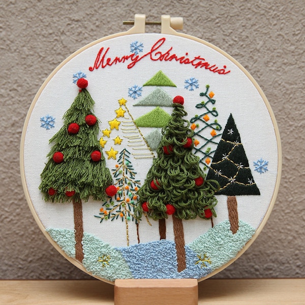 Kit de broderie de Noël pour adulte, kit d’artisanat DIY débutant, point de croix moderne, motif de Noël fait à la main, joyeux Noël