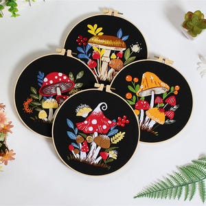 Mushroom Embroidery Kit beginner, Modern Crewel Embroidery Kit with Pattern, DIY Craft Kit, Autumn Crafts
