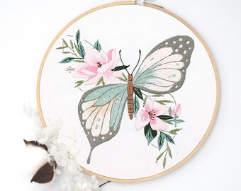 Yutaohui Butterfly Embroidery Kit with Flower,Funny Embroidery Kit for  Adults Beginner,Stamped Cross Stitch Kit for Crafts Starters with 1 Plastic  Embroidery Ho…