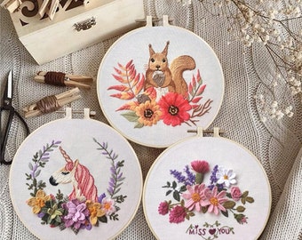 DIY Embroidery Kit beginner / Flowers and Plants Patterns / Hand Embroidery Kit / How to start embroidery / DIY Craft Kit