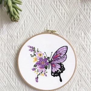 DIY Embroidery Craft Kit, Butterfly Pattern Cross Stitch, Modern Hoop Art, Hang Wall Art, Home Improvement