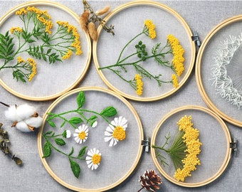 Transparent Embroidery Kit for Beginner / Flowers Embroidery / European Mesh Embroidery / Craft Materials Included