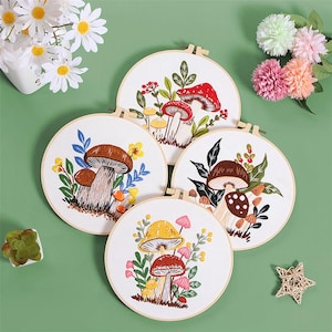 Mushroom Embroidery Kit beginner, Modern Crewel Embroidery Kit with Pattern, DIY Craft Kit, Autumn Crafts