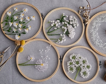 Broderie DIY pour débutants / Broderie en maille européenne / Peinture de fleurs / Motif de fleurs de plantes