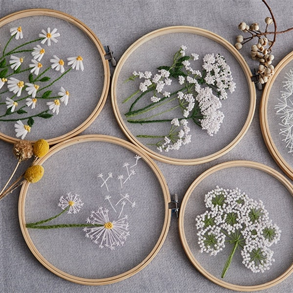 Broderie DIY pour débutants / Broderie en maille européenne / Peinture de fleurs / Motif de fleurs de plantes