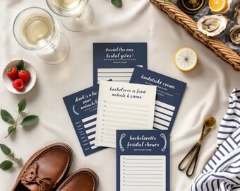 We Listen And We Don't Judge Bachelorette Game | Coastal Preppy Navy Aesthetic | Bridal Shower Bundle | TikTok Viral Printable Cards