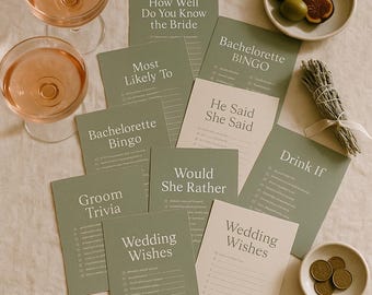 Sage Green Bachelorette Party Games Bundle | 8 Printable Games | Bridal Shower Games | Bride to Be Party Pack Digital Download