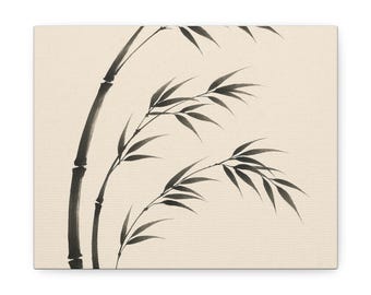 Bamboo Wind Canvas Print, Japanese Ink Wash Painting, Minimalist Zen Wall Art