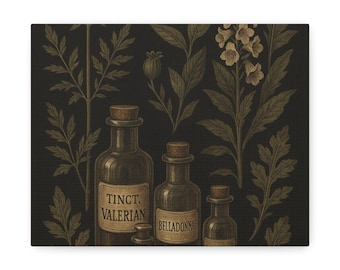 Apothecary Herbs Canvas Wall Art, Gothic Dark Academia Print