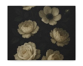Dark Botanical Canvas Print, Gothic Floral Wall Art, Romantic Academia Decor