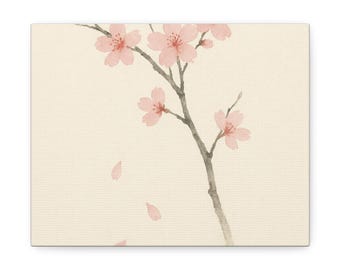 Cherry Blossom Canvas Art, Japanese Ink Wash Painting, Zen Home Decor