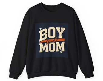 Boy Mom Varsity Sweatshirt, Athletic Lightning Bolt Crewneck, Proud Mom Apparel