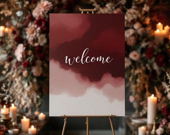 Wedding Welcome Sign Printable Burgundy Mauve | 24x36 18x24 Moody Romantic Editable | Bride Groom Names Autumn Digital Download