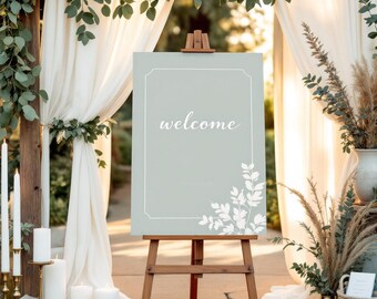 Wedding Welcome Sign Printable Sage Green Eucalyptus | 24x36 18x24 Editable Template | Bride Groom Names Garden Boho Digital Download
