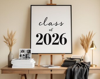 Class of 2026 Graduation Party Printable Bundle | Editorial Black & White Aesthetic | Welcome Sign Photo Board Invitation Thank You | Digita
