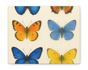 Butterfly Collection Canvas Art, Watercolor Animals Print, Living Room Decor