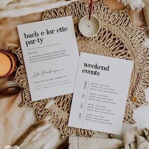 Minimalist Bachelorette Itinerary, 100% Editable Text, Black and White Bachelorette Invitation, Modern Bachelorette Decor, Weekend Schedule