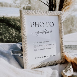 Photo Guest Book Sign, 100% Editable Text, Printable Modern Photo Guestbook Sign, Wedding Photo Booth Sign Template, Black and White, #355