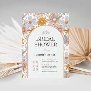 Herbst Wildblumen Bridal Shower Einladung Templett Boho Bridal Shower Einladung, bearbeitbare Templett, Retro Daisy Shower Invite Digital DIY