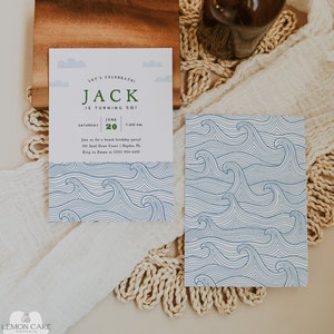 Modern Beach Birthday Invitation, Guy Birthday Invite, Masculine Invitation, Summer Clam Bake, Minimal Beach Party Invitation, Adult, 50th