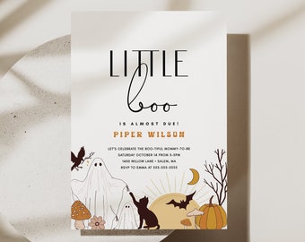 Halloween Baby Shower Invitation, Boho Baby Shower, Editable Text, Retro Fall Baby Shower, Gender Neutral, Little Boo Invite, Printable DIY