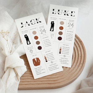 Modern Groomsmen Info Card, Best Man Infographic, Instant Download, Masculine, Wedding Party Details, Groomsmen Tux Information Template