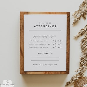 Minimalistische RSVP-kaart voor bruiloft, 100% bewerkbare tekst, RSVP-kaart voor meerdere evenementen, Instant Download-bijsluiterkaart, moderne bruiloft-bijsluiterkaart DIY