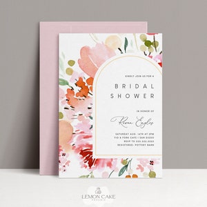Wildflower bruids douche uitnodiging, 100% bewerkbare tekst, blozen bloemen bruids douche, grillige tuin uitnodiging, aquarel bruiloft douche
