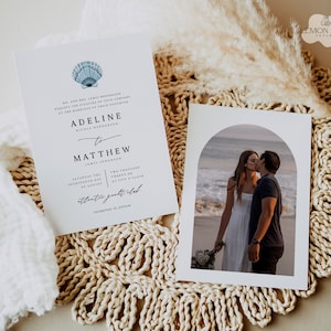 Minimalist Beach Wedding Invitation, Printable Ocean Wedding Invitation Suite, Elegant Nautical Wedding, Modern Coastal Invitation Set, DIY