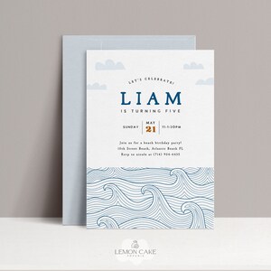 Modern Beach Birthday Invitation, 100% Editable Text, Minimalist Nautical Party Invite Template, Send via Text or Printable, Boy Birthday