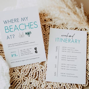Bachelorette Party Reiseplan Vorlage, Strand Bachelorette Einladung, Mädchen Wochenendplan druckbar, Florida Mädchen Wochenendplan, DIY