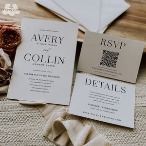 Modern Black and White wedding invitation suite, 100% Editable Text, Minimalist Invitations, Elegant Invite Set, Classic Printed Invitations